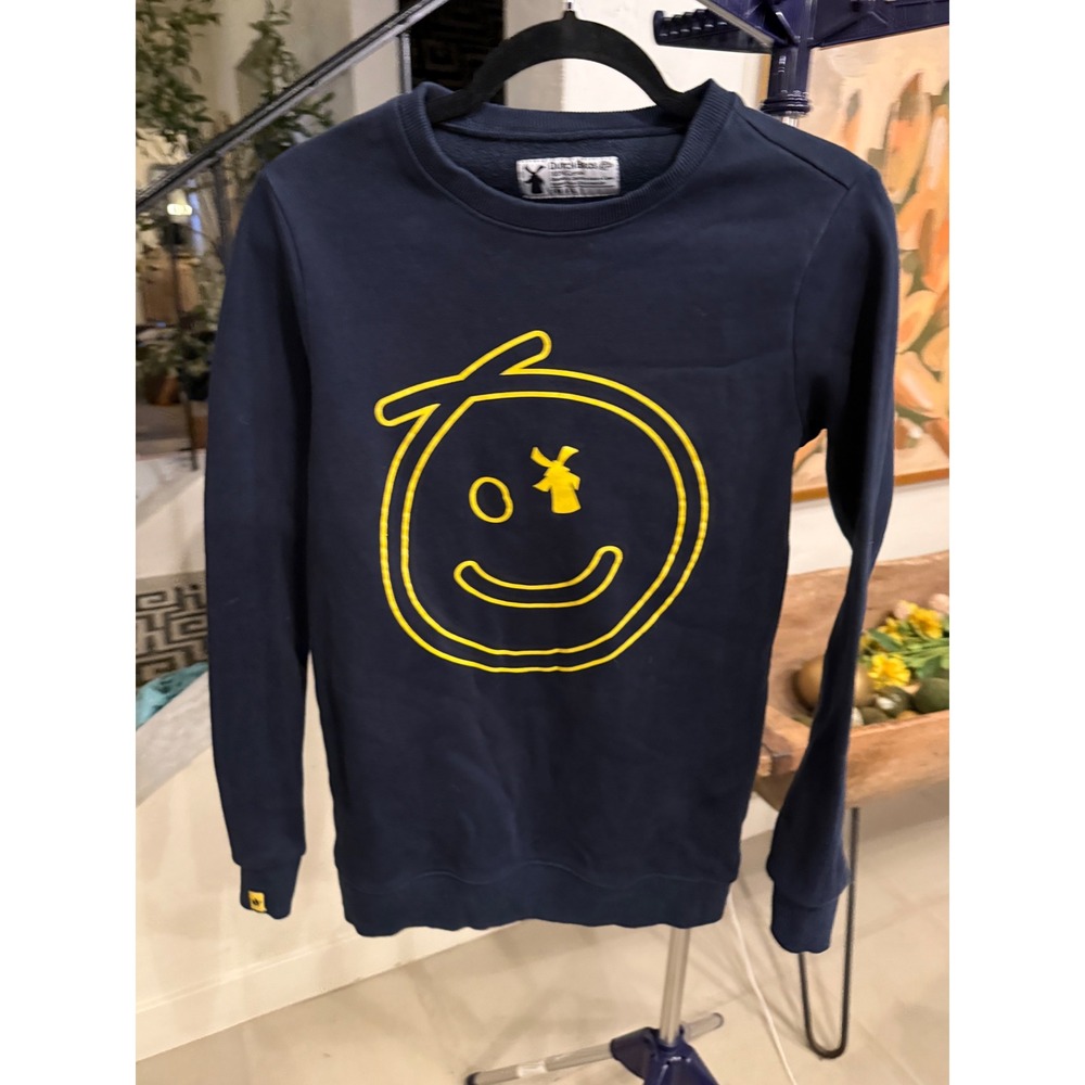 Collectible Dutch Bros Coffee Navy Blue Smiley Face Windmill Sweatshirt S